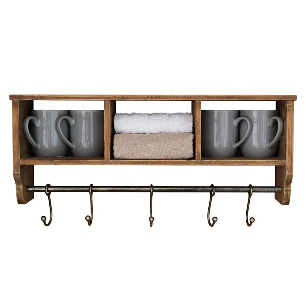 Стеллаж для одежды в рустикальном стиле настенная полка с крючками и