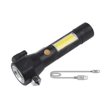 Auto and vehicle supplies rescue led torch survival gear multifunctional tool USB rechargeable led flashlight with red light COB