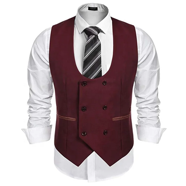 MK988 Mens Sleeveless Regular Fit U Collar Double Breasted Business Dress Suit Vest 