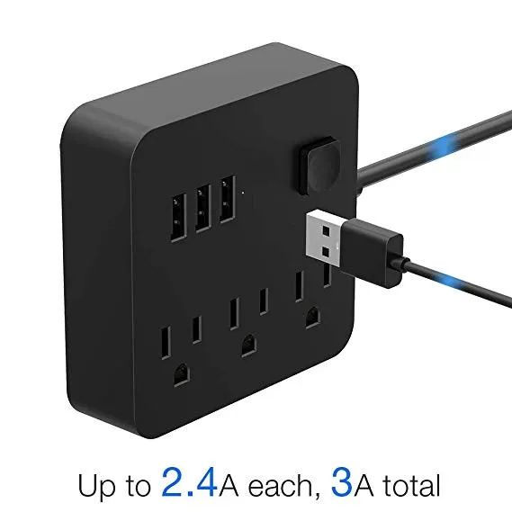 Мини Сетевой фильтр с 3 USB 3 розетками переменного тока, удлинитель 6 футов, зарядная станция