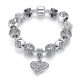Custom Luxury Diy Heart Rhinestone Unique Crystal Beaded Jewelry Women Bangles Charm Bracelets