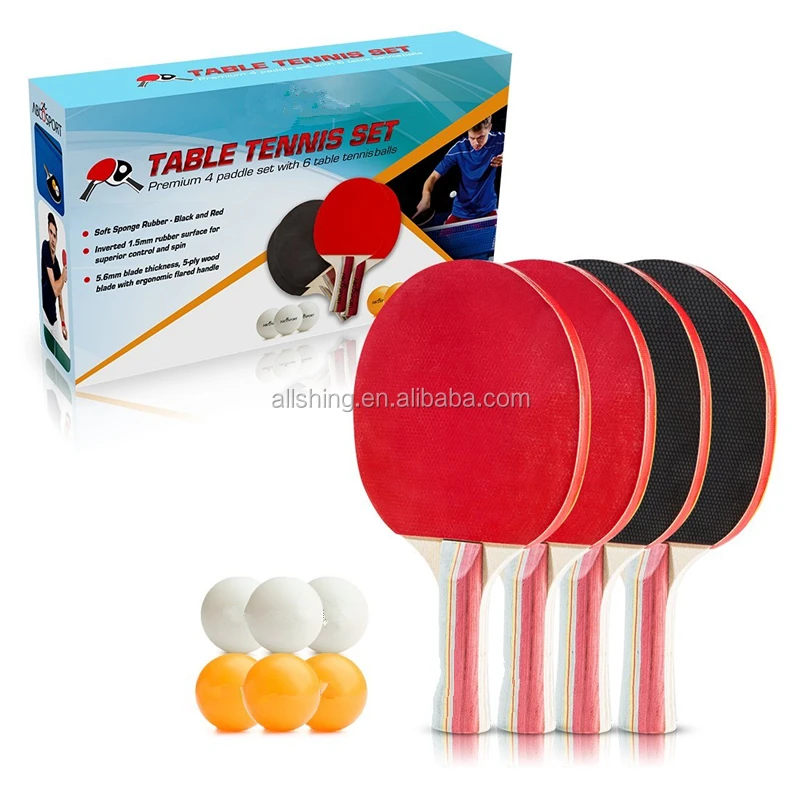 Tennis de table Set de 4 ping pong raquette Set avec 4 Chauves-souris/Paddle et 8 Boules, 