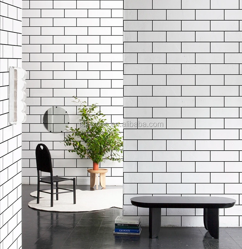 Ins Style Black And White Brick Design Pvc Wallpaper For Home Decoration -  Buy Black And White Pvc Wallpaper,Brick Wallpaper,Pvc Wallpaper Product on  