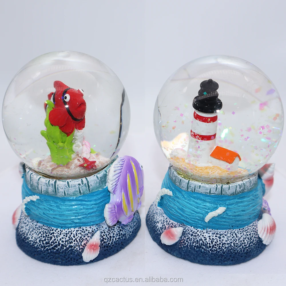 Decoration Best Price Hot Sela Ocean Series Custom Snow Globe Resin Sea Turtles Dolphin Fish Resin Souvenir Items Cactus 7X7X9CM