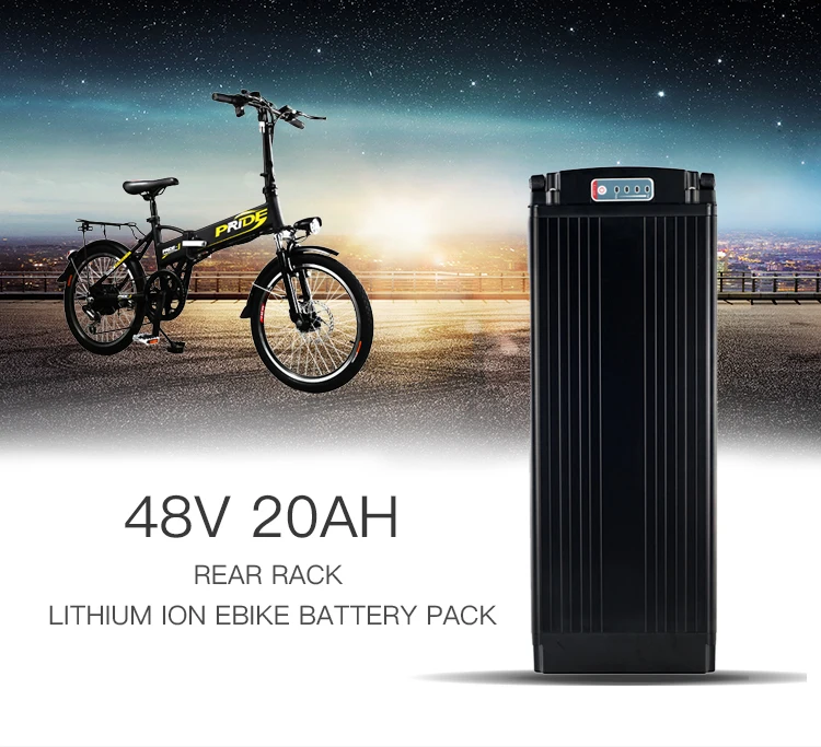 Rechargeable 48V 20Ah Rear Rack Type Lithium Ion E-bike Battery for 1000W  Electric Bicycle