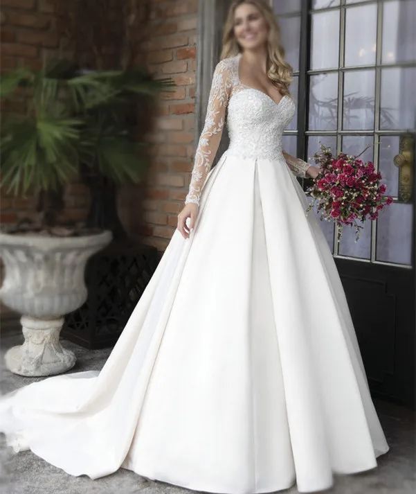 Simple Wedding Gown White Princess Wedding Dresses Sexy Lace Bridal Gowns  Brand Ball Gown Bridal Dresses