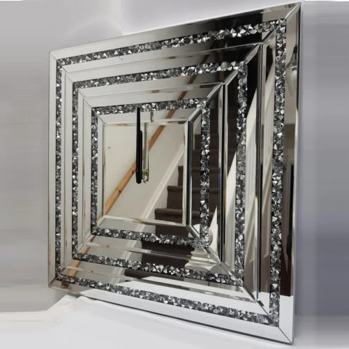
Квадратные блестящие алмазные кристаллы, серебряные зеркальные 3D большие настенные часы 50x50 см 