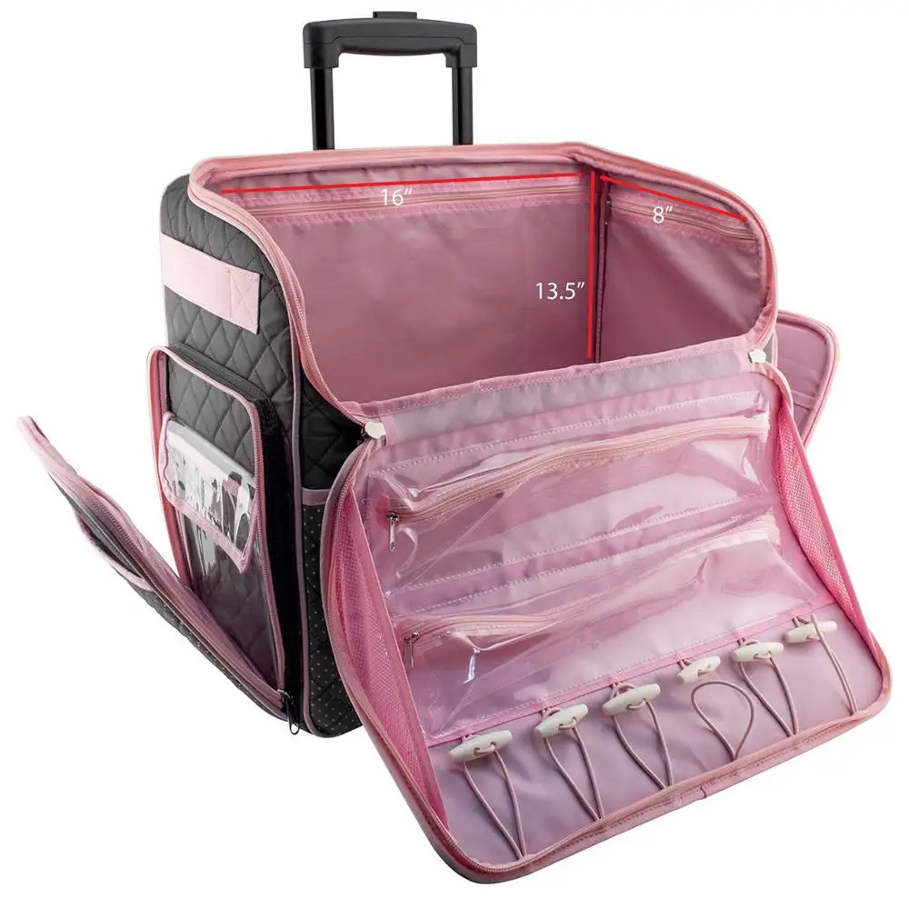 Pink Sewing Machine Trolley Bag Deluxe Quilted Pink And Grey