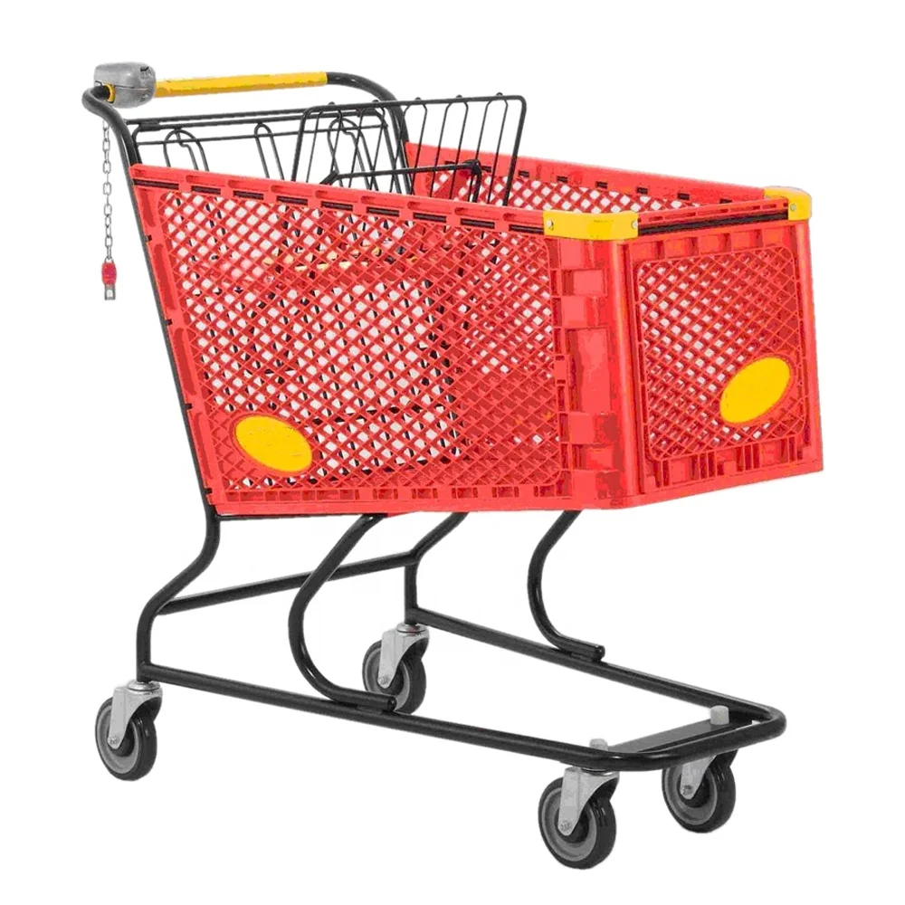 スーパーマーケット用カラフルプラスチックショッピングカート 160L容量