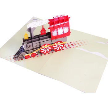 Customized Pop Up Train Music Greeting Cards With LED Light