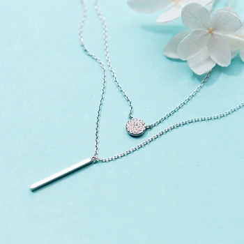 New Model Popular 925 Silver Necklace Mothers Day Gift Jewelry Double Chain Bar Pendant Necklace