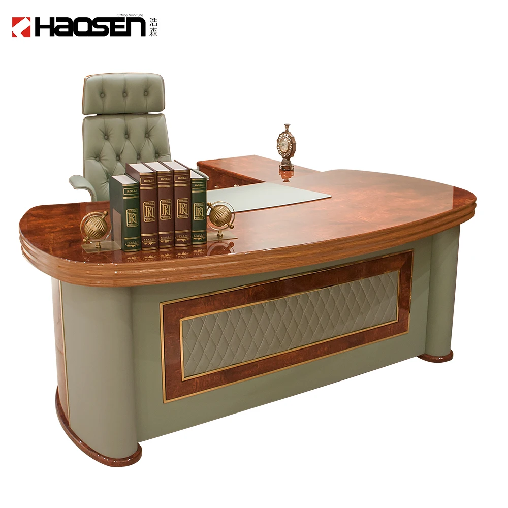 Italian Style Luxury Classic PU Leather Decoration MDF Glossy Office Desk  BOSS Work Office Furniture Executive Desk Office