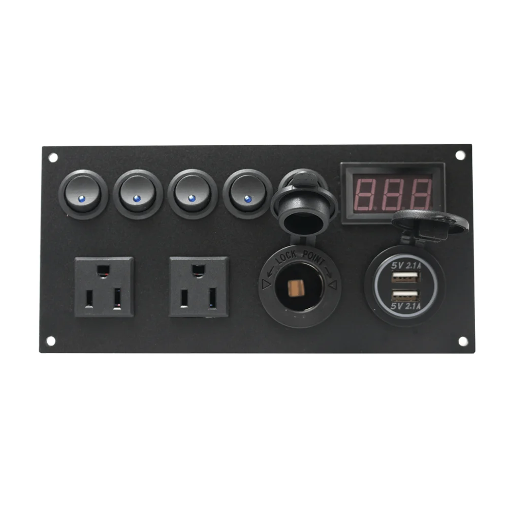 Dual USB Charger Socket 4.2A 12V Power Outlet 5 Gang ON-Off Voltmeter Toggle Switch Multi-Functions Panel for Car Marine Boat
