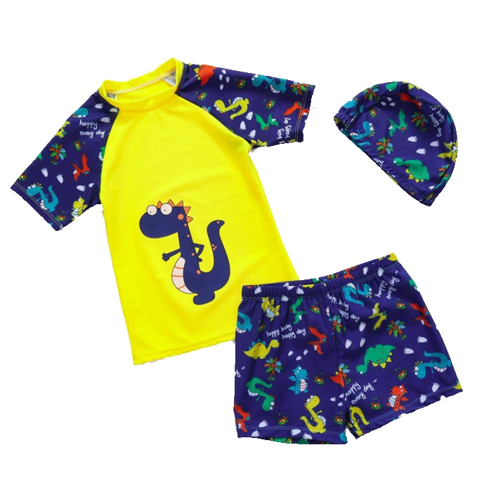 Boys Two Pieces Rash Guard Swimsuits Kids Short Sleeve Sunsuit Dinosaur Swimwear Sets