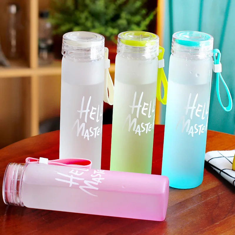 Colorful Letter Glass Water Bottle With Cloth Cover Frosted Portable ...