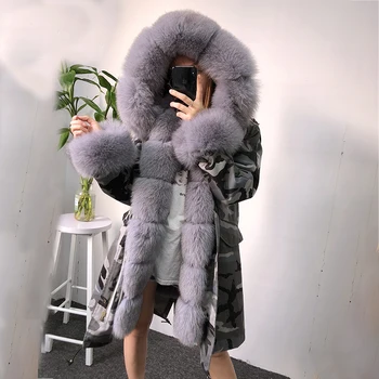 Outwear Camouflage Thick Winter Parka Jacket Removable Fur Lining and Fox Fur Collar Winter Parka Women
