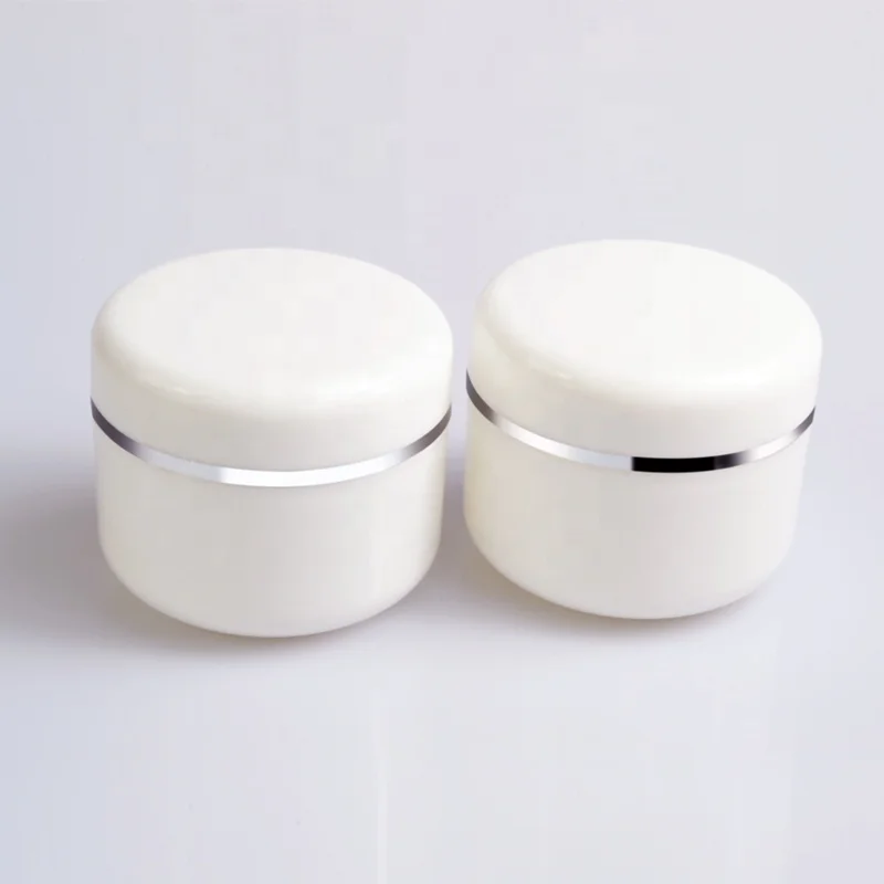 Empty Cosmetic Face Cream Plastic Container 20g 50g 100g 250g Silver Edge White Plastic pp White Cosmetic Cream Jar