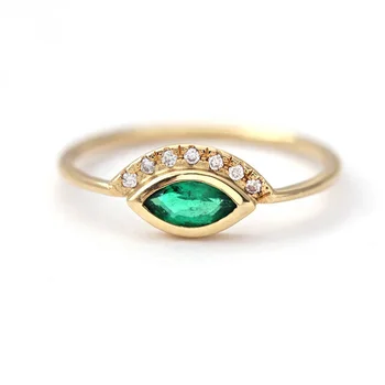 Luxury Jewelry Tiny 925 Sterling Silver Vintage Green Evil Eye Engagement Ring