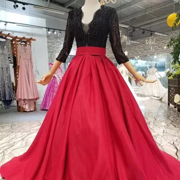 Vintage Plus Size Fashion Satin Ball Dresses Red Black Wedding Gown