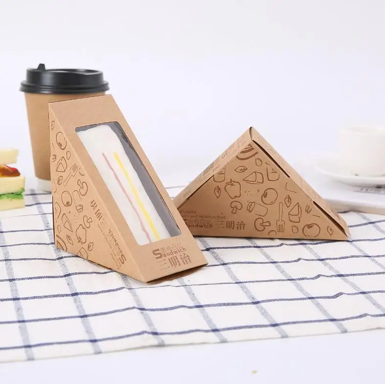 Custom Triangular Shape Kraft Paper Sandwich Food Packaging Container Box Korean Sandwich Box
