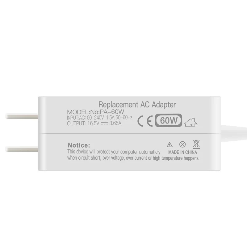 
Штепсельная Вилка американского стандарта 60W 16,5 V 3.65A переменного тока питания для ноутбука адаптер переменного тока зарядное устройство для Macbook 