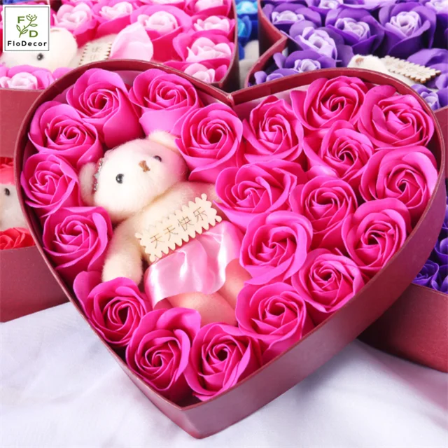 Coffret Savon Fleurs Roses Cœur - Décoration Romantique - Cadeau Anniversaire, Mariage - 10 Savons Parfumés