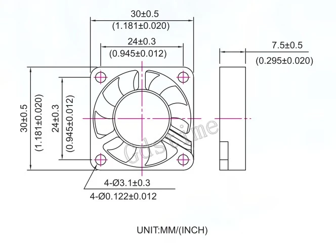 Axial Air Flow Fan, 30x30x7mm, 3007, 30mm, Brushless - detail 6