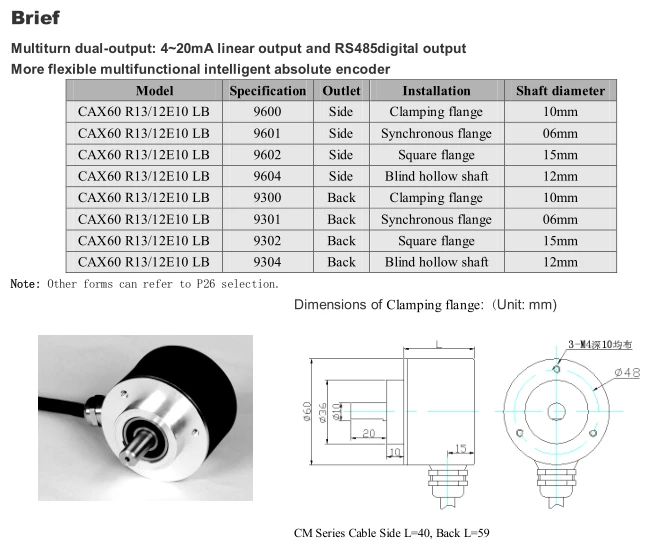 Multi Turn Absolute Rotary Encoder 10121416bit Rs485ssimodbus Rtu4 20maparallelrs422