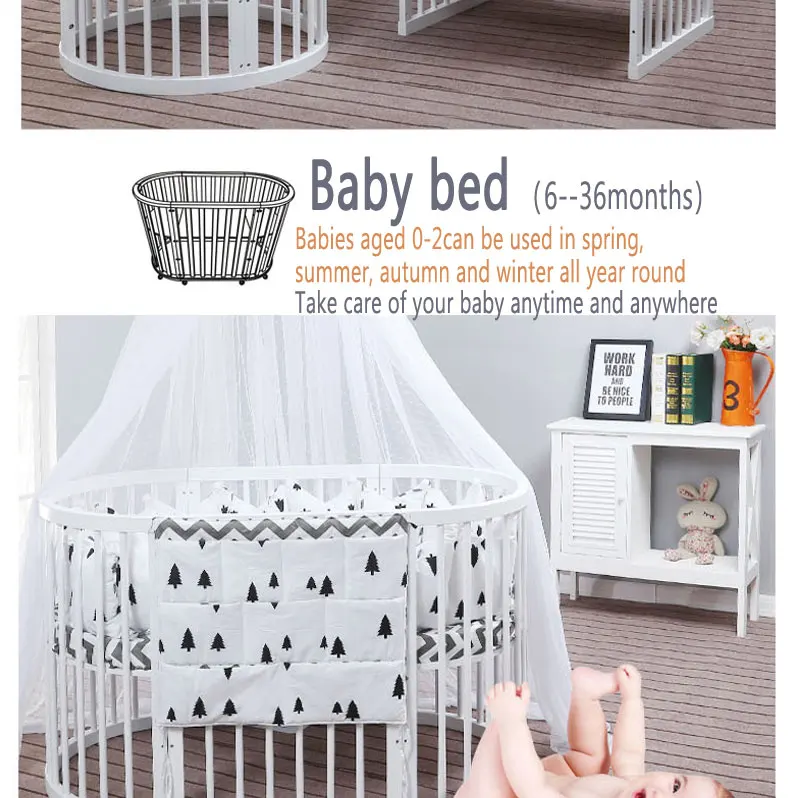 The latest hot-selling baby multifunctional round bed, transformable environmentally friendly solid wood bed