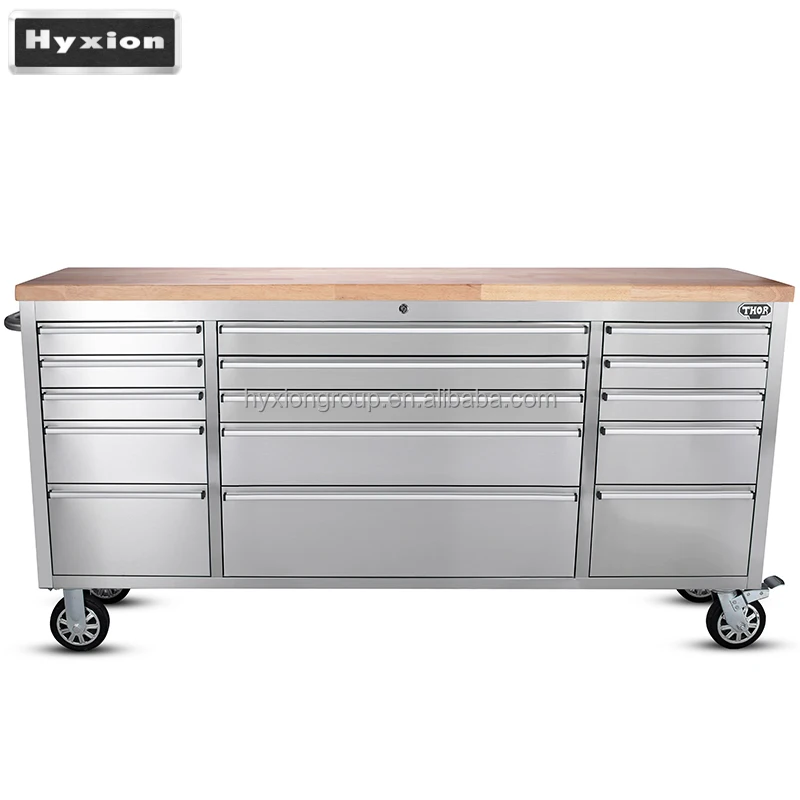 HTC 7215 Garage Rolling Metal Drawer Tool Box with Wood Top
