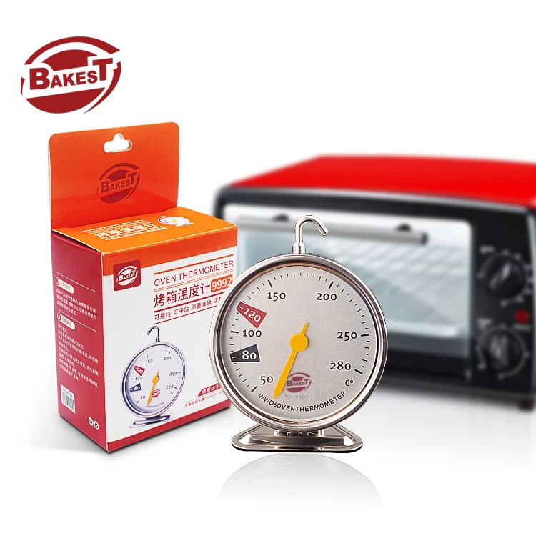 Bakest Daily Used Round Dial Kitchen Bimetal Oven Thermometer Stainless Steel Pothook Oven Thermometer for BBQ Pizza Baking