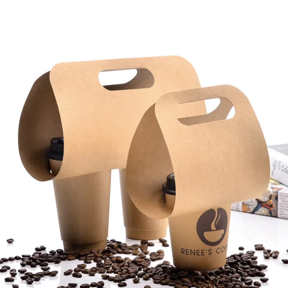 Buy Wholesale China Take Away Hot Drink Craft Papercup Disposable Kraft Tea  Coffee Carrier Paper Cup Holder With Handle & Paper Cup at USD 0.1