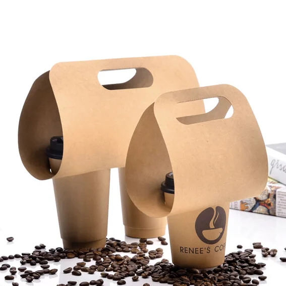 Customized Disposable Kraft Tea Coffee Carrier Paper Cup Holder With H –  Fastfoodpak