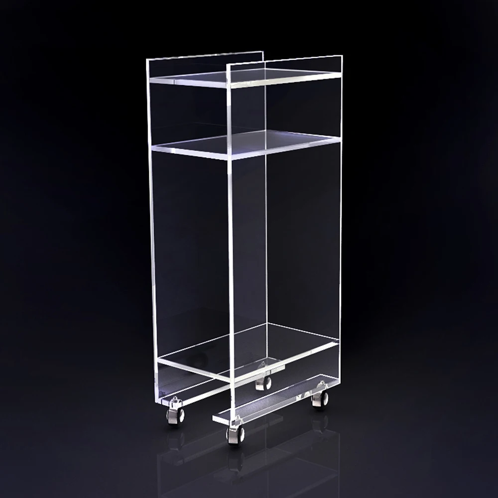 Modern 3 Tier Home Serving Trolley Cart Clear Drink Cart Acrylic Bar Cart with 4 Rolling Wheels for Kitchen Living Room