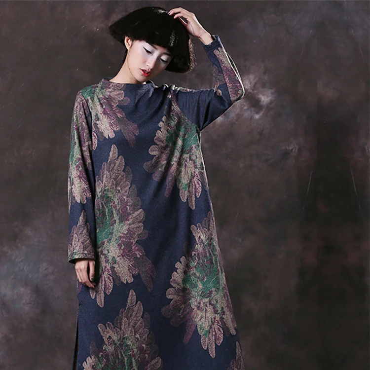 
Свободное длинное льняное платье макси с длинным рукавом 