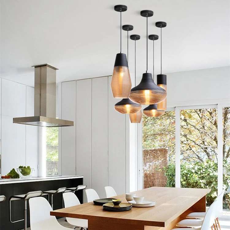 Modern Restaurant Table Ceiling Hanging Light Nordic Hand Blown Glass Pendant Lamp for Dining Table Bedside Hotel Saloon Cafe