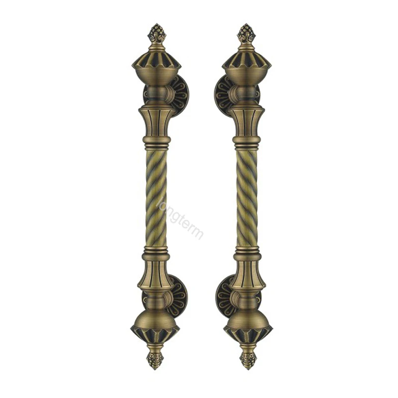 Large Brass Pull Handle Vintage Design Round Rosette Wooden Door Long Pull Antique Brass Pull Door Handles for Commercial Door