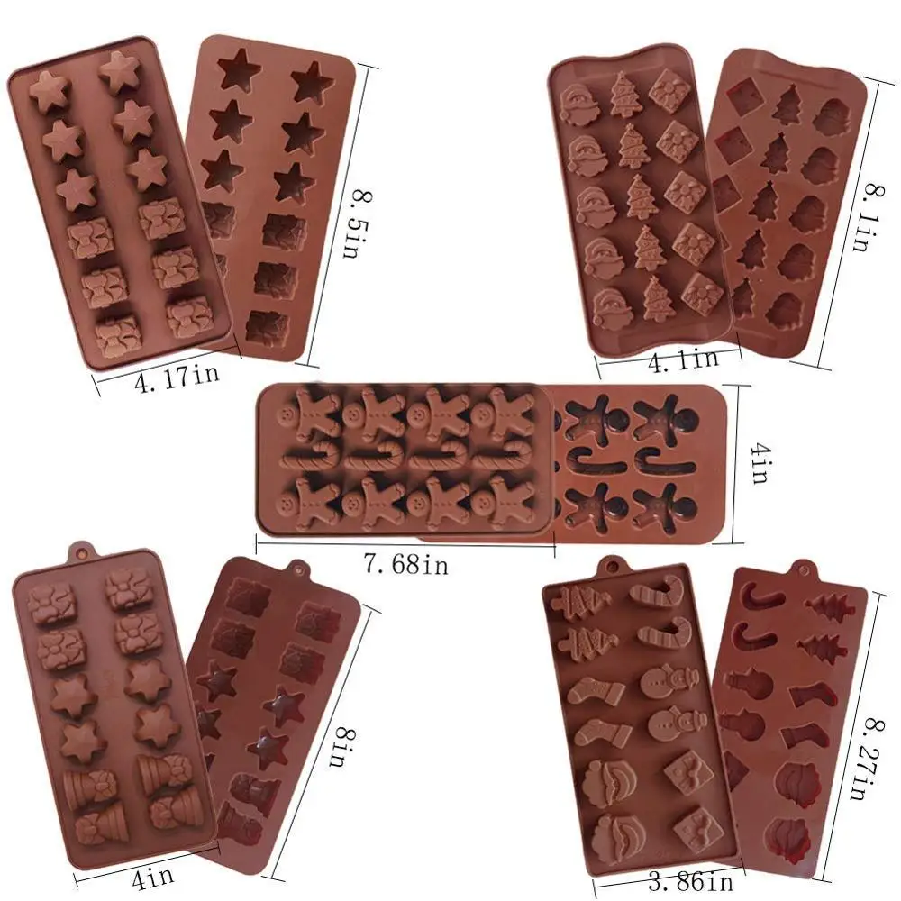 5 Pcs Christmas Silicone Chocolate Molds, FineGood Candy Jelly Baking Trays  for Holiday Party Cake Decoration Ice Cube Making