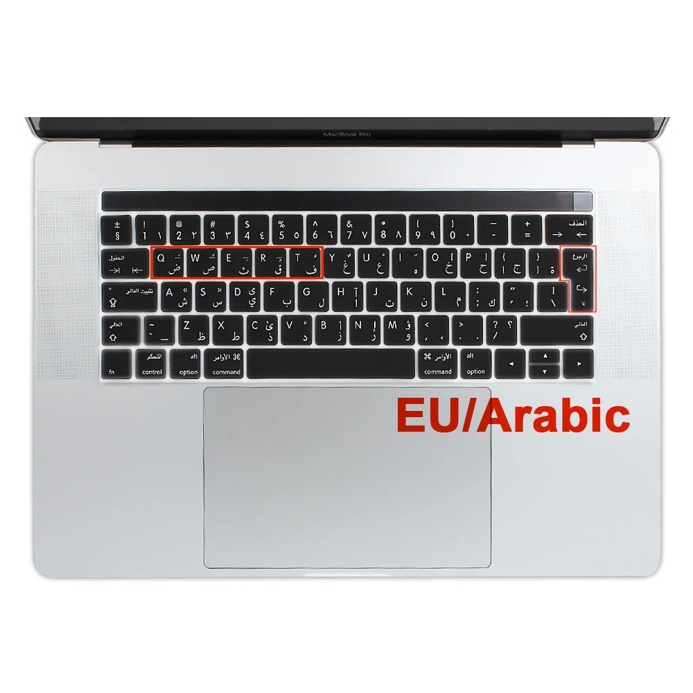 EU Spanish Arabic French Russian Keyboard Cover Silicone Skin for MacBook Pro 13 15 2018/2017 Touch Bar A1706 A1707 A1989 A1990,EU English
