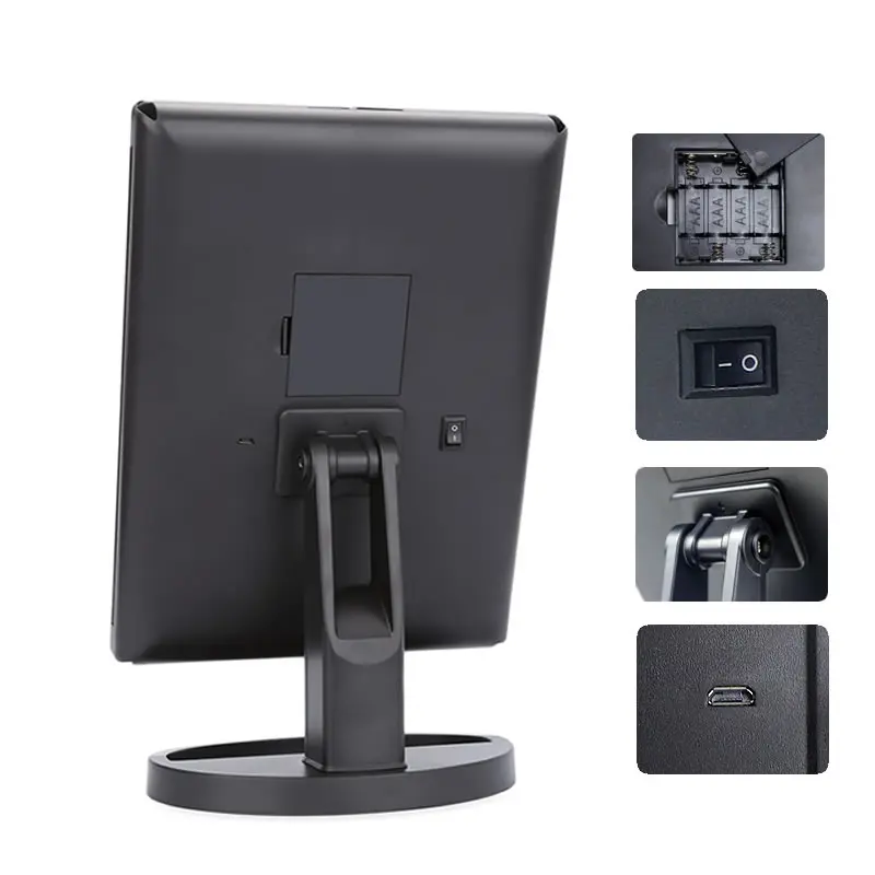 High Quality Personalized LED Light Vanity Mirror Square Trifold 1X2X3X10X Magnifying Makeup Mirror for Cosmetics