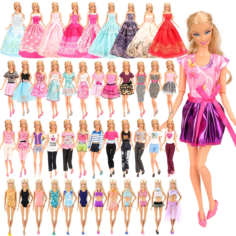 Fashion Handmade 16 Items/set= 5 Skirt dress Random +3 swimsuits + 3 long dresses + 5 tops pants For Barbie DIY Game