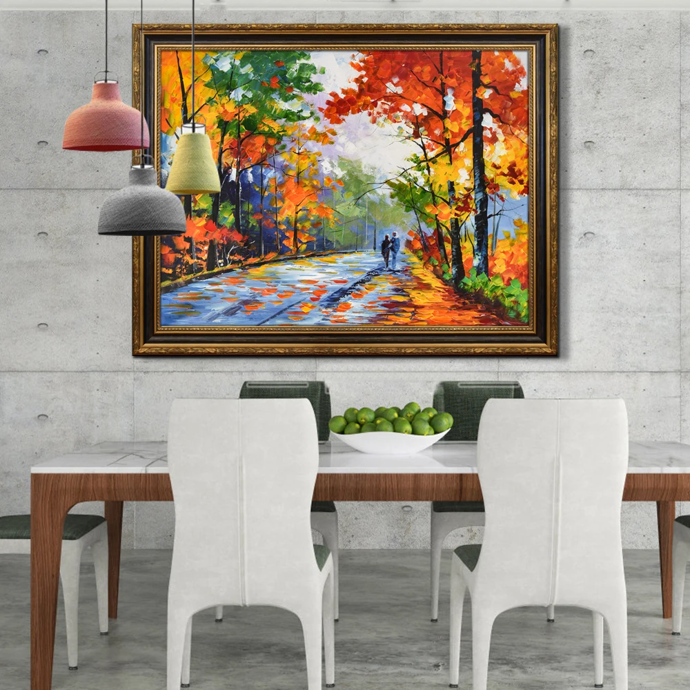 Handmade Autumn Maple Leaves Birch Trees Wall Art Natural Forest Scenery Oil Paintings