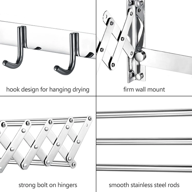Porte-serviettes sans perçage, mural, extensible, 75 cm, acier inoxydable, barre