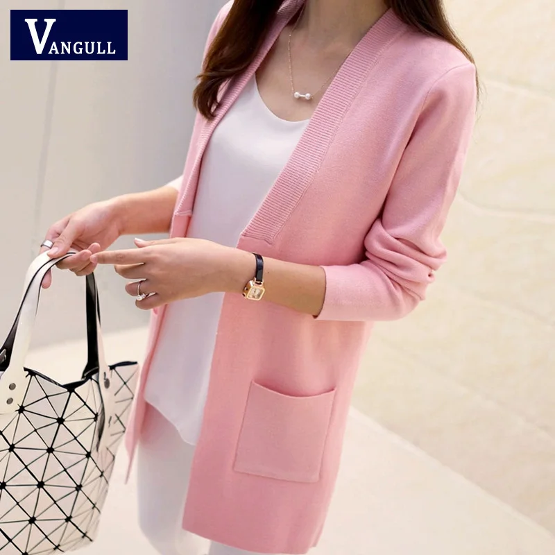Autumn Female Sweater Coat Han Edition Long Round Collar Loose Pocket Knit Cardigan Women Sweater Free
