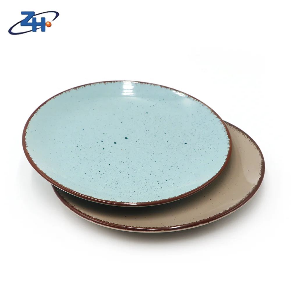 Dinner Plates Porcelain Plates Minimalist Customized Giveaways Custom Logo Ceramic Edge Ceramic for Hotel Restaurant Brown