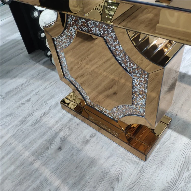 Elegant Charming Style Sparking Brown Mirrored Console Table