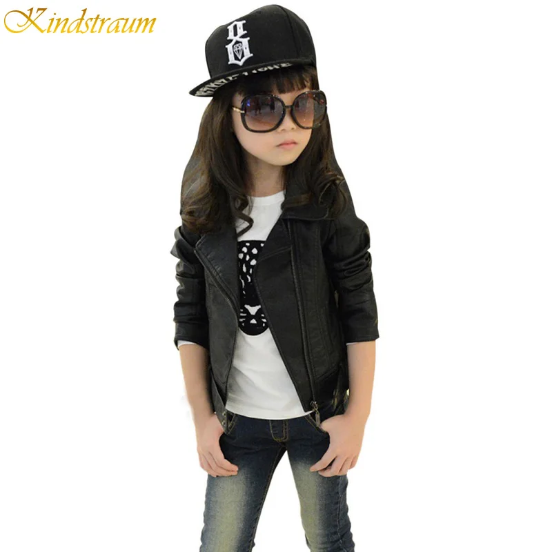 Kindstraum Spring Girls Leather Jacket Coat European Style Fashion Kids Outerwear Children Clothing PU Jacket HC008