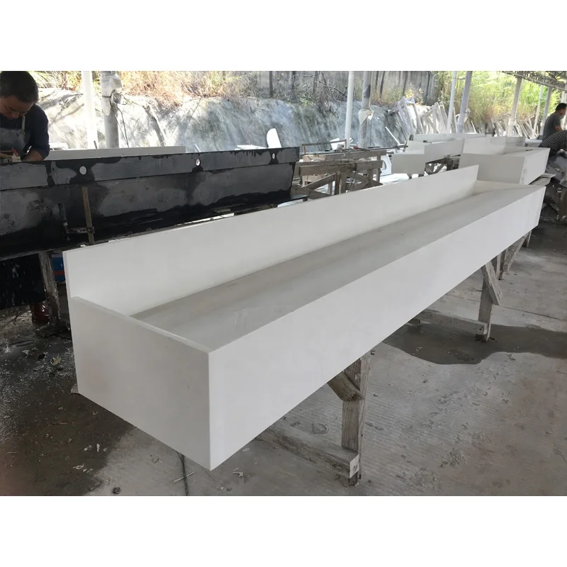 Manual Artificial Stone Long Durable Bathroom Trough Sinks with Faucets