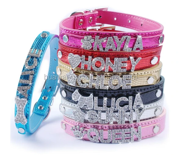 Wholesale Diamond Bling Slide Letter Dog Collars With Slide On Crystal