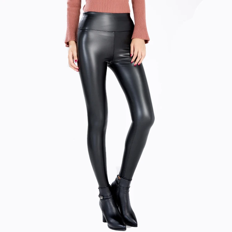 hight waisted thicker faux pu fleece leather leggings for women tights pants